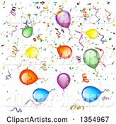 Background of Colorful Party Balloons, Streamers and Confetti