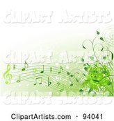 Background of Green Music Notes and Vines