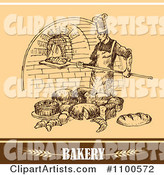 Bakery Sketch of a Chef Bread and Brick Oven