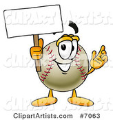 Baseball Mascot Cartoon Character Holding a Blank Sign
