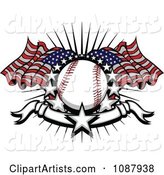 Baseball with American Flags Stars and a Banner