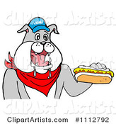 Bbq Bulldog Mascot Drooling over a Hot Dog with Mustard