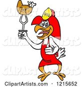 Bbq Chicken Wearing a Firefighter Hat and Holding up Roasted Pultry
