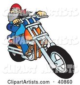 Bearded Biker Dude Riding His Orange Chopper