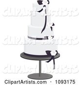 Beautiful Black and White Blossom and Ribbon Wedding Cake
