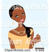 Beautiful Black Woman Wearing a Beige Top and Holding a Purse