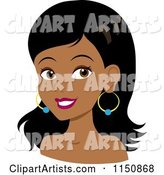 Beautiful Black Woman with Long Hair and Hoop Earrings