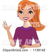 Beautiful Friendly Red Haired Woman Waving
