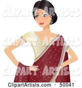 Beautiful Indian Bride in a Beige Dress and Red Shawl