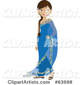 Beautiful Indian Woman Wearing a Bindi and a Blue Dress