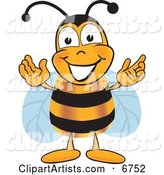 Bee Mascot Cartoon Character Greeting with Open Arms