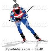 Biathlon Skier Holding Back His Poles