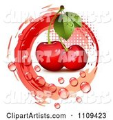 Bing Cherries with Droplets Halftone and a Red Circle