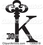Black Abstract Skeleton Key Alphabet Letter K Logo