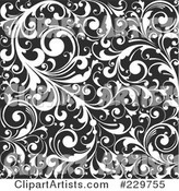 Black and White Background Pattern of Leafy Vines