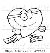 Black and White Coloring Page Outline of a Jogging Heart