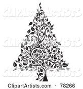 Black and White Elegant Floral Vine Christmas Tree