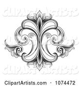 Black and White Engraved Victorian Floral Design Element