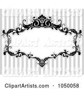 Black and White Floral Victorian Frame over Gray Stripes - 1