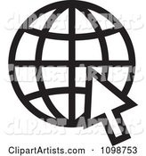 Black and White Grid Internet Globe and Computer Cursor