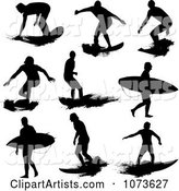 Black and White Grungy Surfer Dude Silhouettes