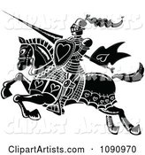 Black and White Jousting Knight with Hearts