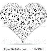 Black and White Music Note Heart