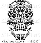 Black and White Ornate Floral Day of the Dead Skull