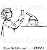 Black and White Retro Teen Girl Conducting a Science Experiment in a Lab
