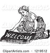 Black and White Retro Teenage Girl Laying out a Welcome Mat for Boys