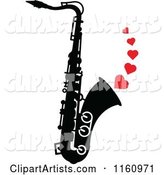 Black and White Saxophone with Red Hearts