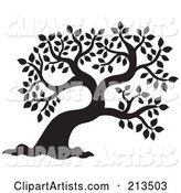 Black and White Silhouetted Leafy Tree Design - 1