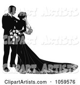 Black and White Silhouetted Wedding Couple Gazing