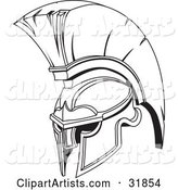 Black and White Spartan or Trojan Helmet, Part of Body Armor