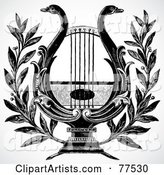 Black and White Swan Lyre or Harp