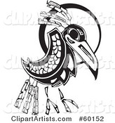 Black and White Tribal Raven in Front of a Moon