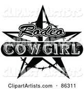 Black and White Vintage Styled Rodeo Cowgirl Star with Barbed Wire