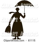 Black and White Woman's Silhouette Carrying a Bag and Umbrella