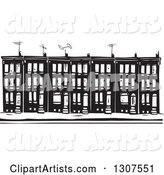 Black and White Woodcut Baltimore Ghetto Row House Town Home