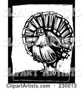 Black and White Woodcut Styled Turkey with a Black Border