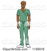 Black Male Doctor Surgeon or Nurse in Green Scrubs