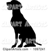 Black Silhouette of a Sitting German Pointer Dog