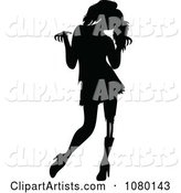 Black Silhouetted Female Zombie Holding Her Arms up
