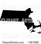 Black Silhouetted Shape of the State of Massachusetts, United States