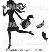 Black Silhouetted Woman Dropping Papers While Snacking on an Apple