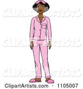 Black Woman in Pink Pajamas and Slippers