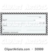 Blank Bank Cheque with Blue Waves and a Black Border