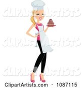 Blond Chef Woman Carrying a Cake