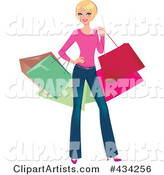 Blond Woman Posing and Carrying Colorful Shopping Bags