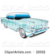Blue 1957 Chevy Bel Air Car with a White Roof and Chrome Detailing